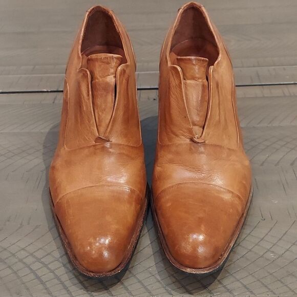 Free Lance Tan Leather Laceless Heeled Oxford Sz 38 - Picture 3 of 12